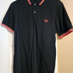 Fred Perry button down Polo Shirt slim fit Men's Small Black neon Pink